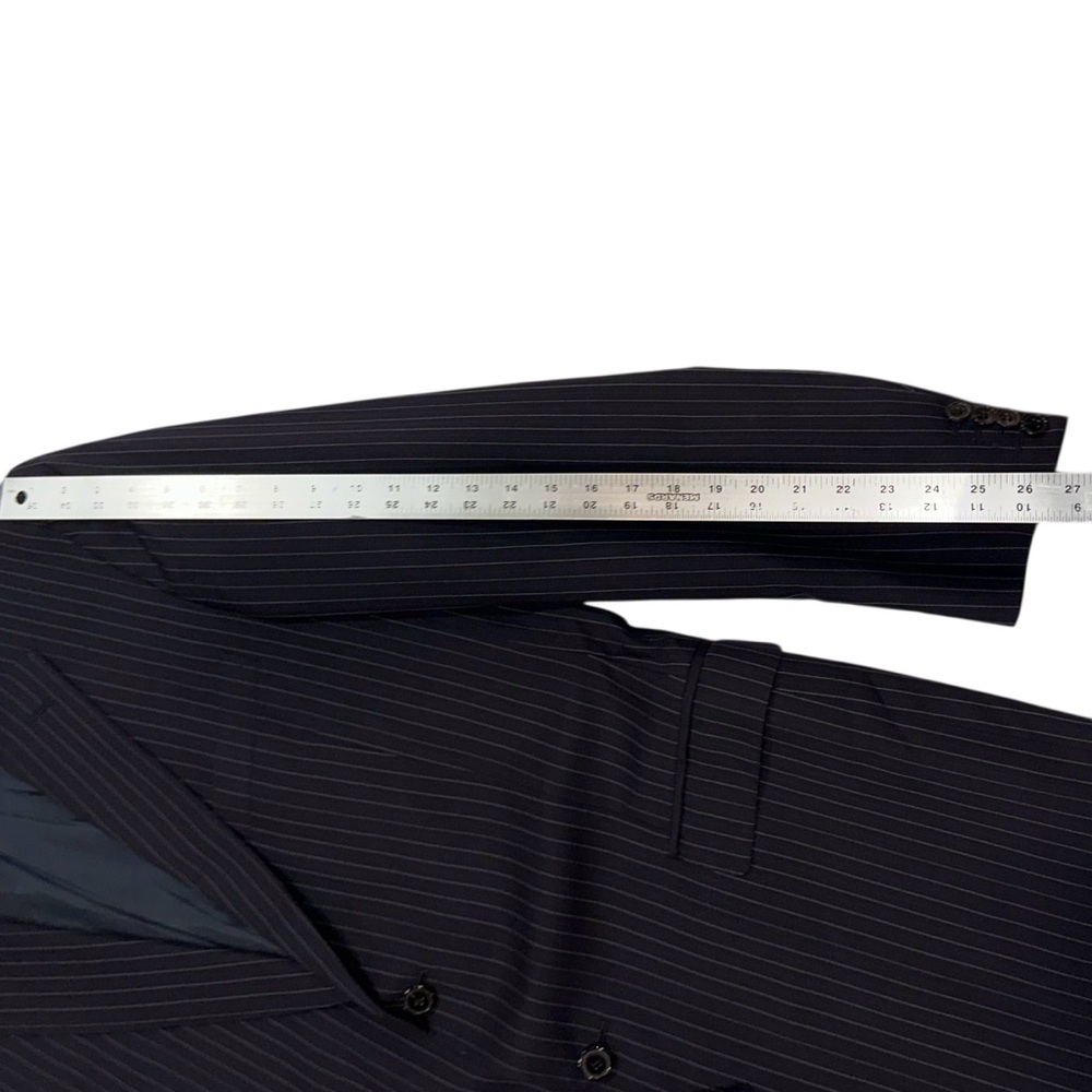 Ermenegildo Zegna Mens Blazer Jacket Navy Blue Striped Wool Sport Coat 44L USA - Picture 10 of 10